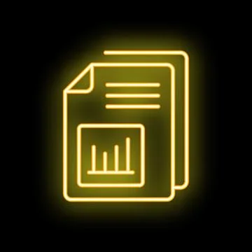 Neon icon of documents with charts representing business reports Stockillustratie