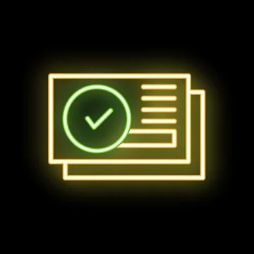 Neon icon of documents with check mark symbolizing successful verification 스톡 일러스트