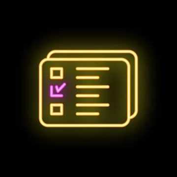 Neon icon of documents with check mark representing completed tasks Stock Illustration