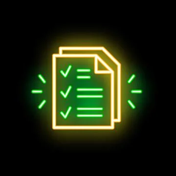 Neon icon of documents with check marks representing completed tasks Stock Illustration