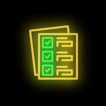 Neon icon of documents with check marks representing completed tasks Stock Illustration