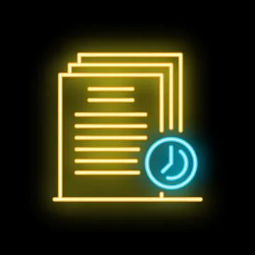 Neon icon of documents with clock representing time management Stock Illustration