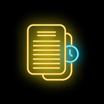 Neon icon of documents with clock showing deadline approaching イラスト素材