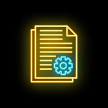 Neon icon of documents with cogwheel representing automated workflow Stock Illustration