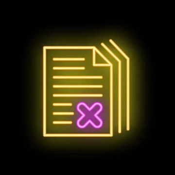 Neon icon of documents with delete mark on black background Stock Illustration