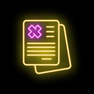 Neon icon of documents with delete sign for user interface of modern applic.. Stock Illustration