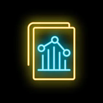 Neon icon of documents displaying business analytics charts glowing on dark.. イラスト素材
