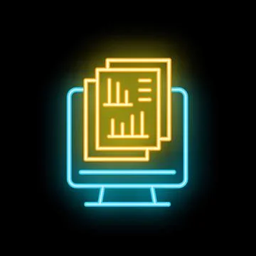Neon icon of documents displaying on computer screen Stock Illustration