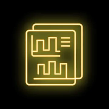 Neon icon of documents displaying statistical charts for business presentatio Stock Illustration