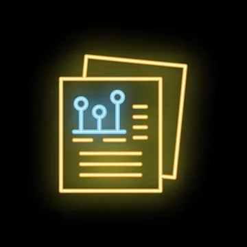 Neon icon of documents displaying statistical data analysis Stock Illustration