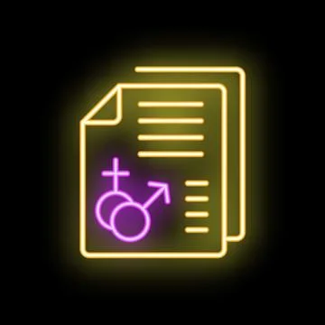 Neon icon of documents for gender equality and tolerance Stock Illustration