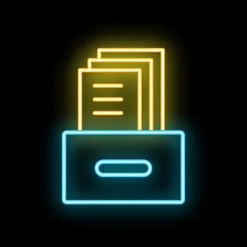 Neon icon of documents inside an archive box representing data storage Stock Illustration
