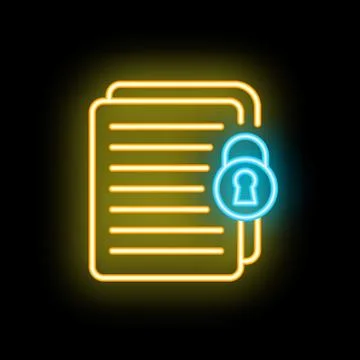 Neon icon of documents with keyhole representing data security concept 스톡 일러스트