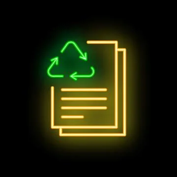 Neon icon of documents with recycling symbol for zero waste concept Stock Illustration