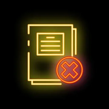 Neon icon of documents with red cross mark showing unsuccessful contract Stock Illustration