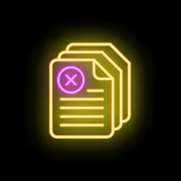 Neon icon of documents with rejected status representing unsuccessful contrac Illustrazione stock