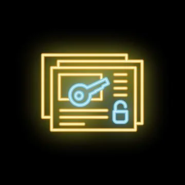 Neon icon of documents representing data encryption and security Stock Illustration