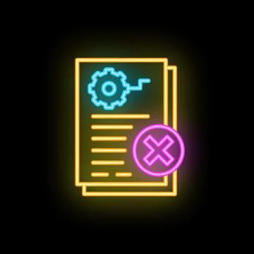Neon icon of documents representing declining a project proposal Stock Illustration