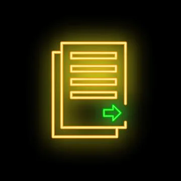 Neon icon of documents with right arrow pointing at them Stockillustratie