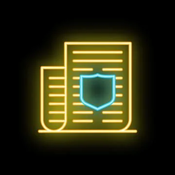 Neon icon of documents with shield representing data protection Stock Illustration