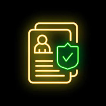 Neon icon of documents with shield representing data protection and security Stock Illustration