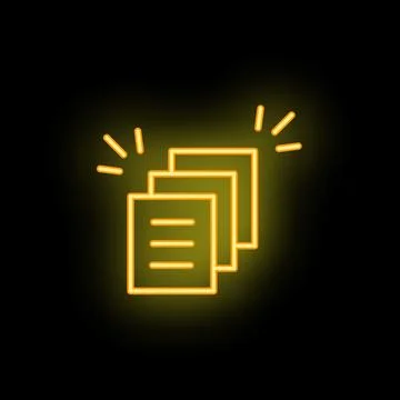 Neon icon of documents shining on black background Stock Illustration