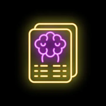 Neon icon of documents showing sleeping human brain activity Stock Illustration