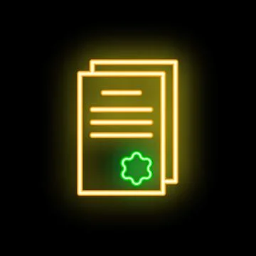 Neon icon of documents with star representing quality certificate Stock Illustration