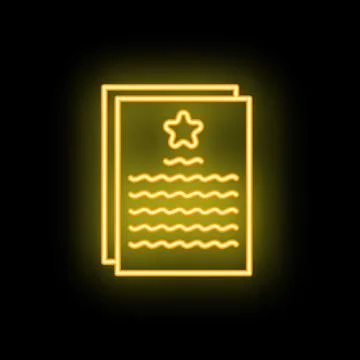Neon icon of documents with star representing important information Ilustração Stock