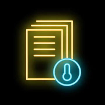 Neon icon of documents with temperature symbol representing climate change da Illustrazione stock