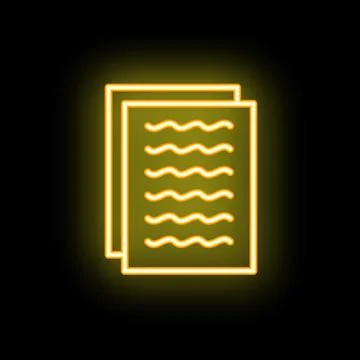 Neon icon of documents with text glowing on black background Illustrazione stock
