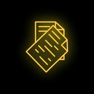 Neon icon of documents with text glowing on black background Stock Illustration