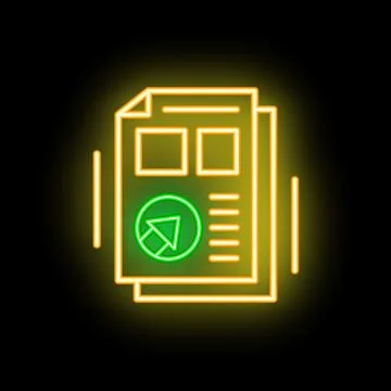 Neon icon of documents with upload symbol representing data transfer process Stock Illustration
