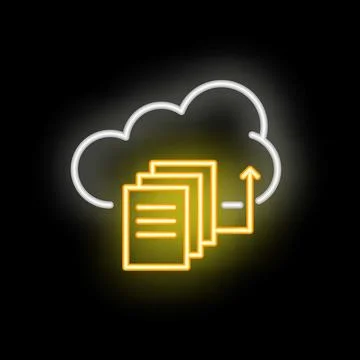 Neon icon of documents uploading to cloud storage 스톡 일러스트
