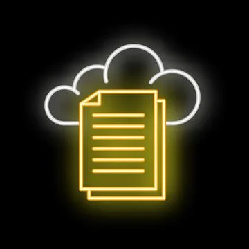 Neon icon of documents uploading to cloud storage service 库存插图