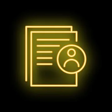 Neon icon of documents with user profile representing customer data Stockillustratie