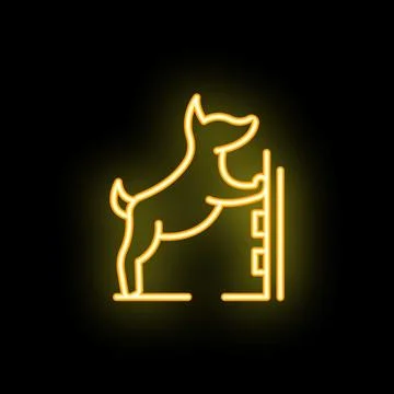 Neon icon of a dog training on agility obstacles Stock Illustration