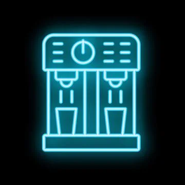 Neon icon of a double drip coffee maker brewing two cups of coffee Stock Illustration