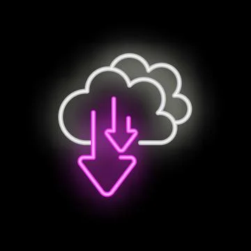 Neon icon of downloading data from cloud storage Stock Illustration