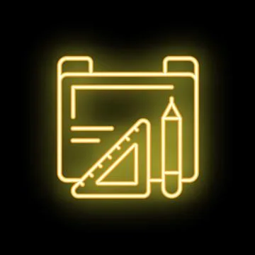 Neon icon of drafting tools representing architecture or technical drawing Illustrazione stock