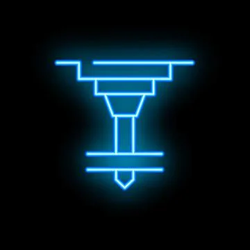 Neon icon of a drilling machine performing a task on a black background Stock Illustration