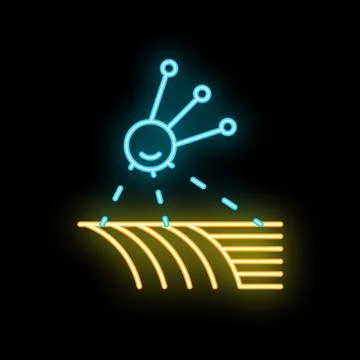 Neon icon of a drone spraying crops in precision agriculture Stock Illustration