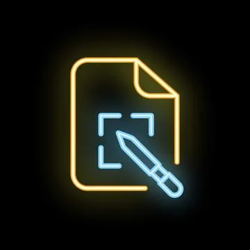 Neon icon of editing document with pen tool representing content creation Stock Illustration