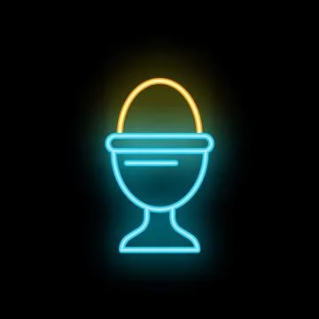 Neon icon of egg in egg cup glowing on black background Stock Illustration