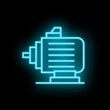 Neon icon of electric engine glowing on dark background Stock Illustration