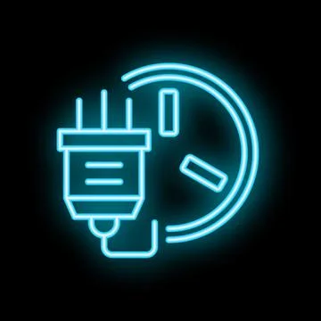 Neon icon of electric plug connecting with clock symbolizing energy consumpti Stock Illustration