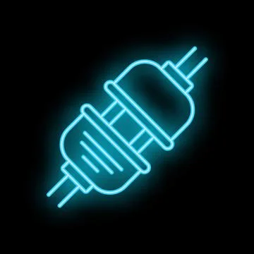 Neon icon of electric plug connecting to socket, power supply symbol Stock Illustration