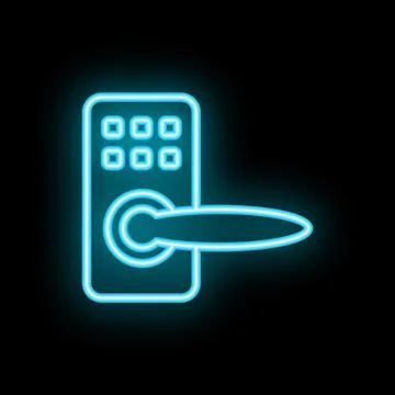 Neon icon of electronic door lock glowing on black background Stock Illustration