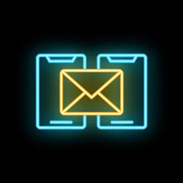Neon icon of email being sent between two smartphones Stock Illustration