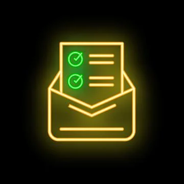 Neon icon of email containing checklist representing task management Stock Illustration